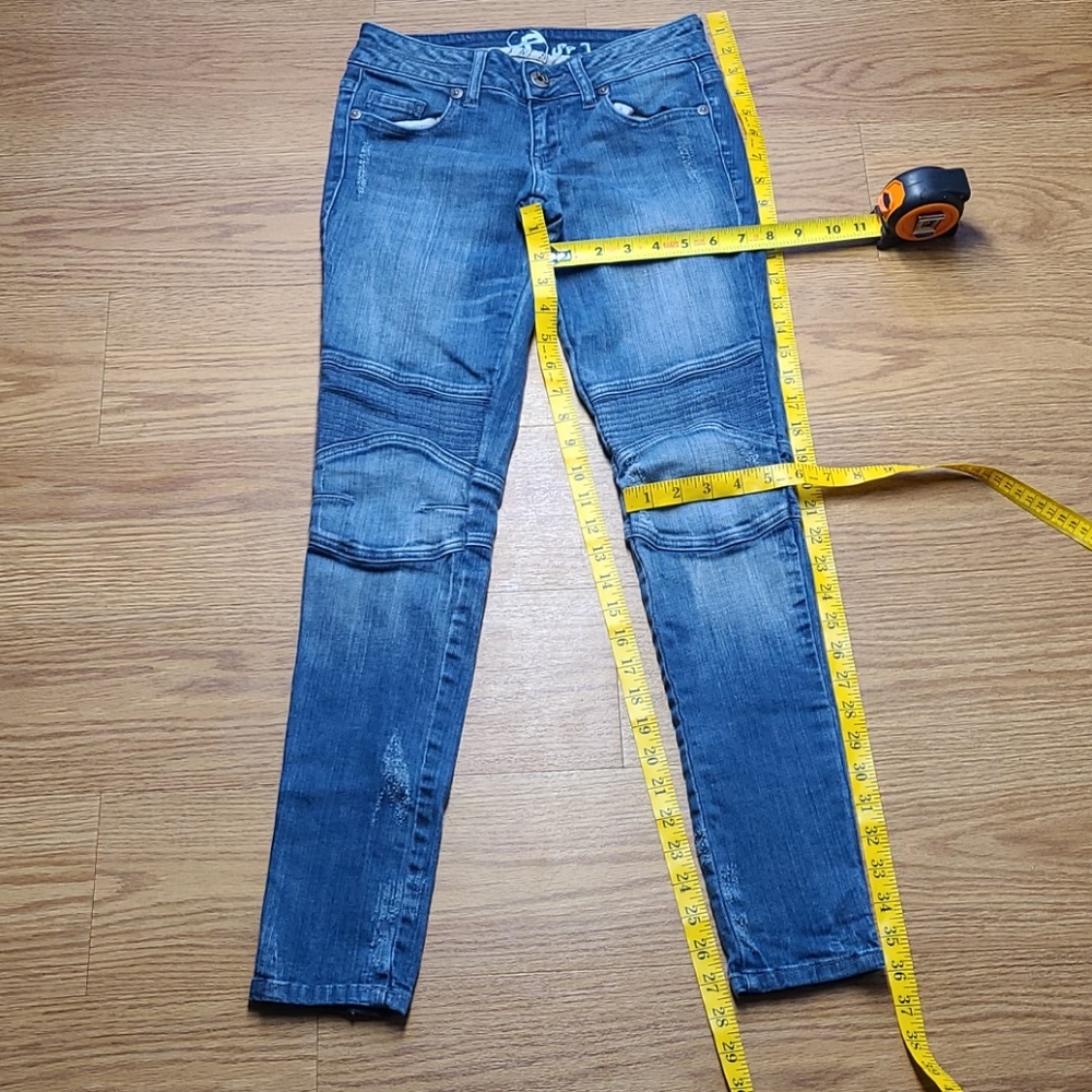 SPJ 1x27 MOTO GIRLS WOMENS FADED DISTRESSED BLUE JEANS